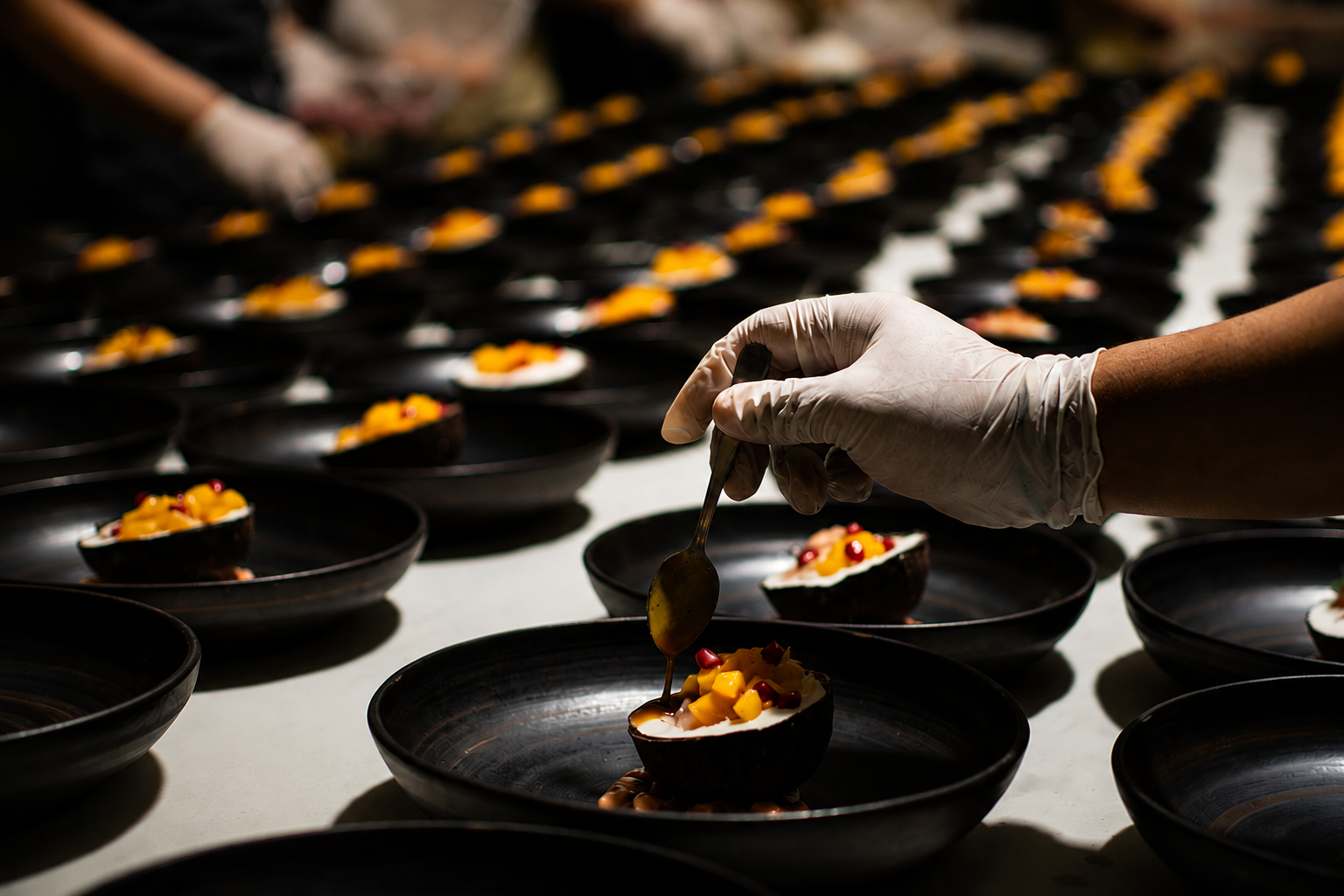 Event catering food preparation and plating documentation in Bali